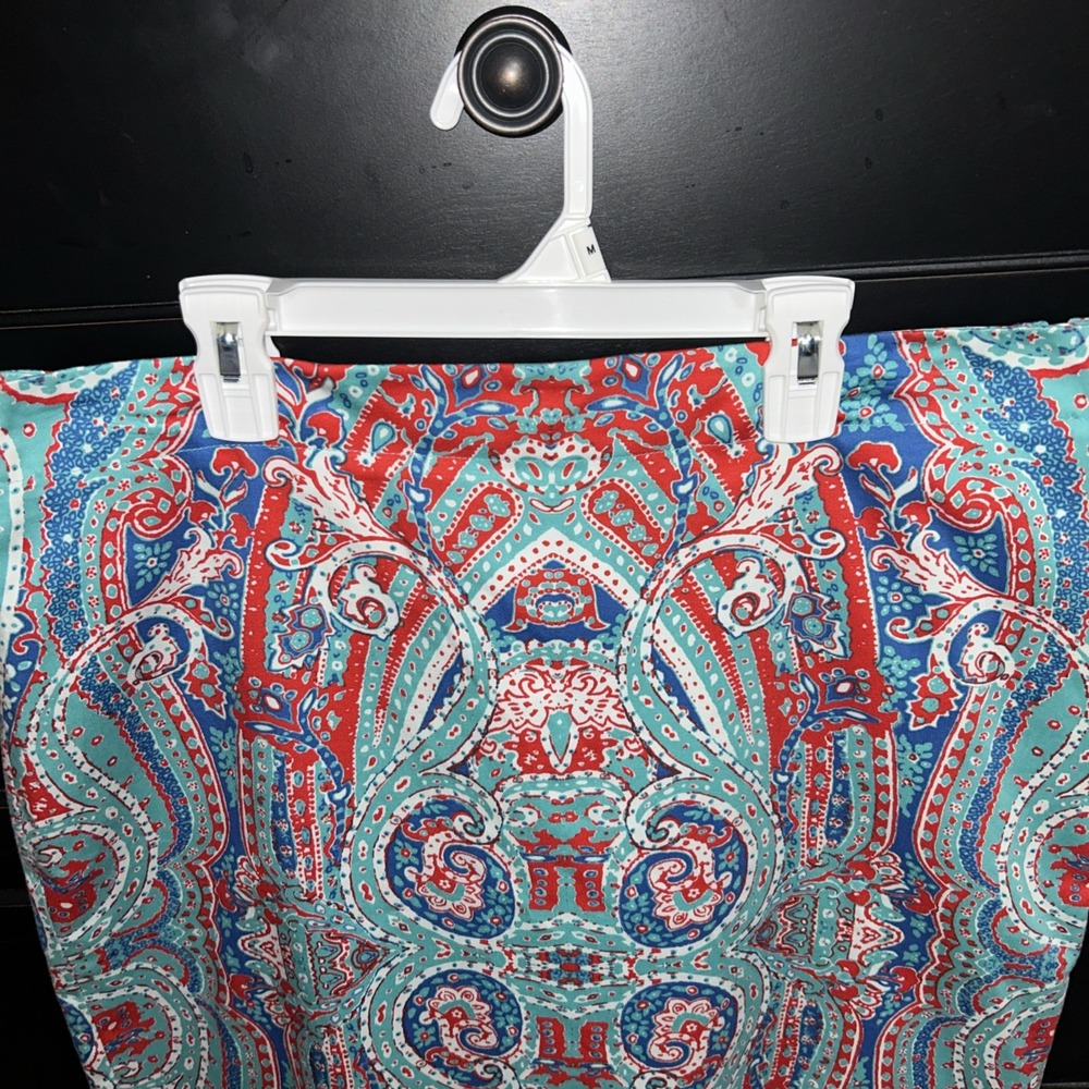Jones New York Size 10 Pencil Skirt Knee Length Aqua Blue Red Paisley - Picture 2 of 8